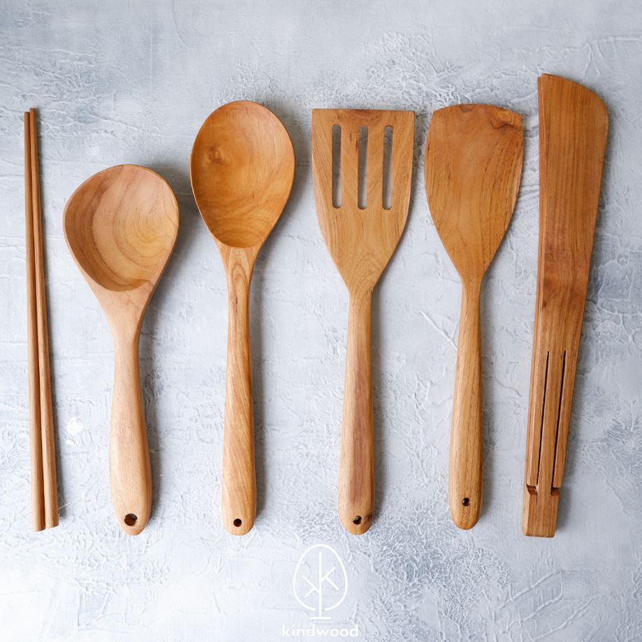 Teak Wood Cooking Utensils Set - 6 Pcs